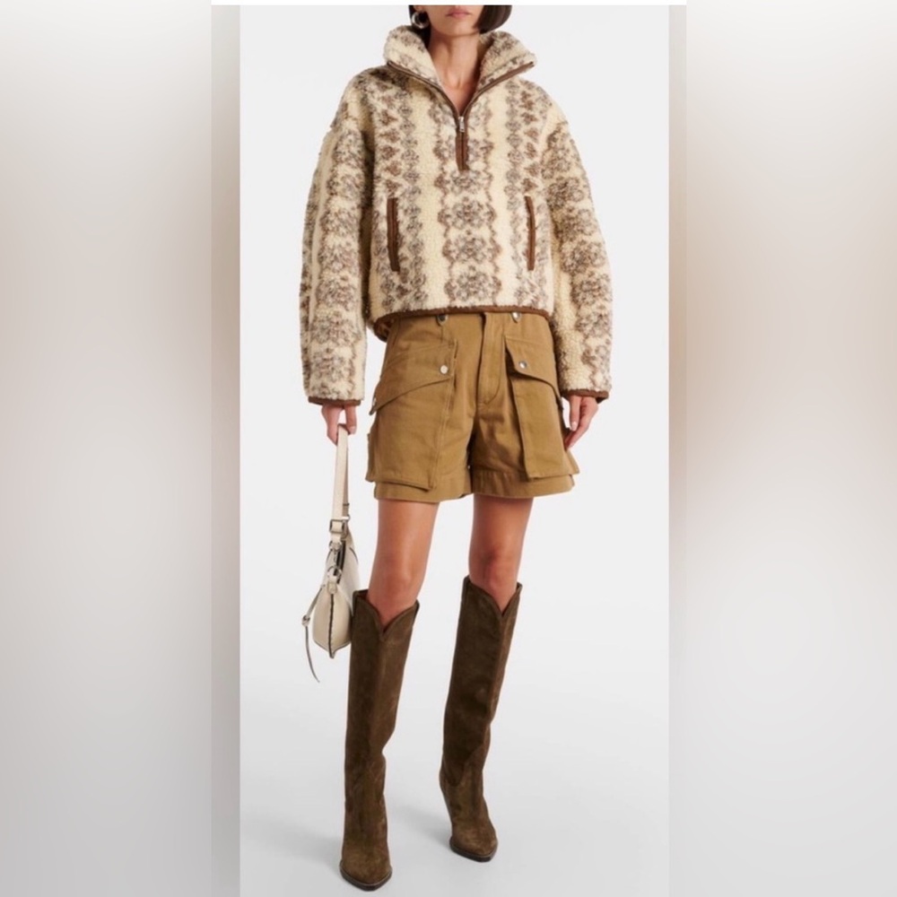 NWT Isabel Marant Cream and Brown Patterned Sherpa Half-Zip Pullover - Picture 3 of 4